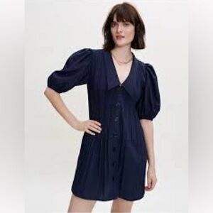 Maje Rockina Balloon Sleeve Dress Navy